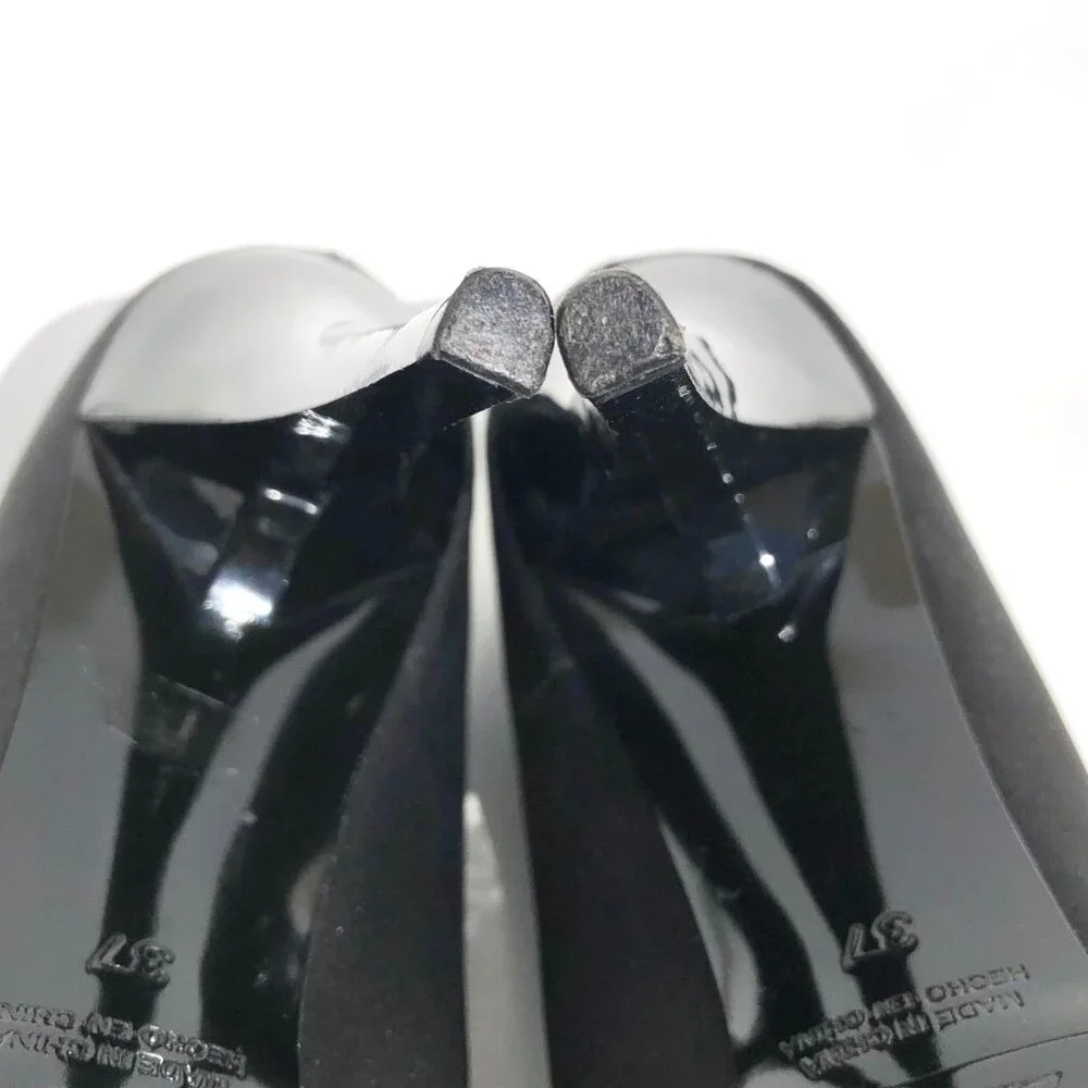 Zara Collection peep toe heels 37 black satin patent platform pump evening party